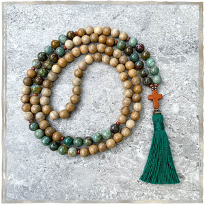Faith Over Fear Christian Mala - Sandalwood | Golden Lotus Mala