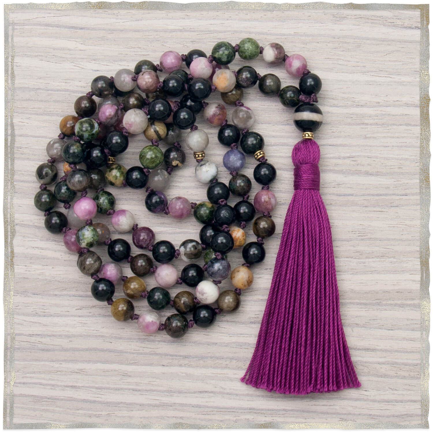Harmony Mala - Tourmaline | Golden Lotus Mala