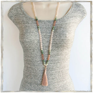 Grateful Heart Mala - Rose Quartz, Jade, Strawberry Quartz | Golden Lotus Mala