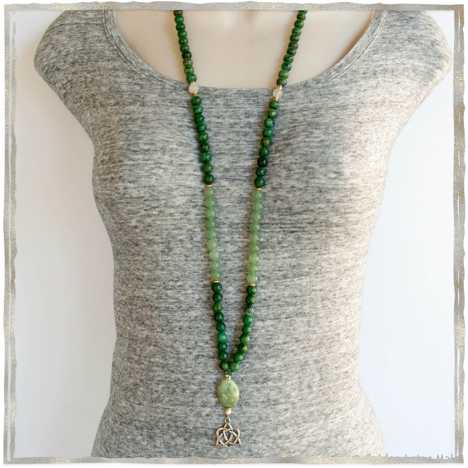 Renewal Mala - African Jade, Aventurine, Moonstone | Golden Lotus Mala