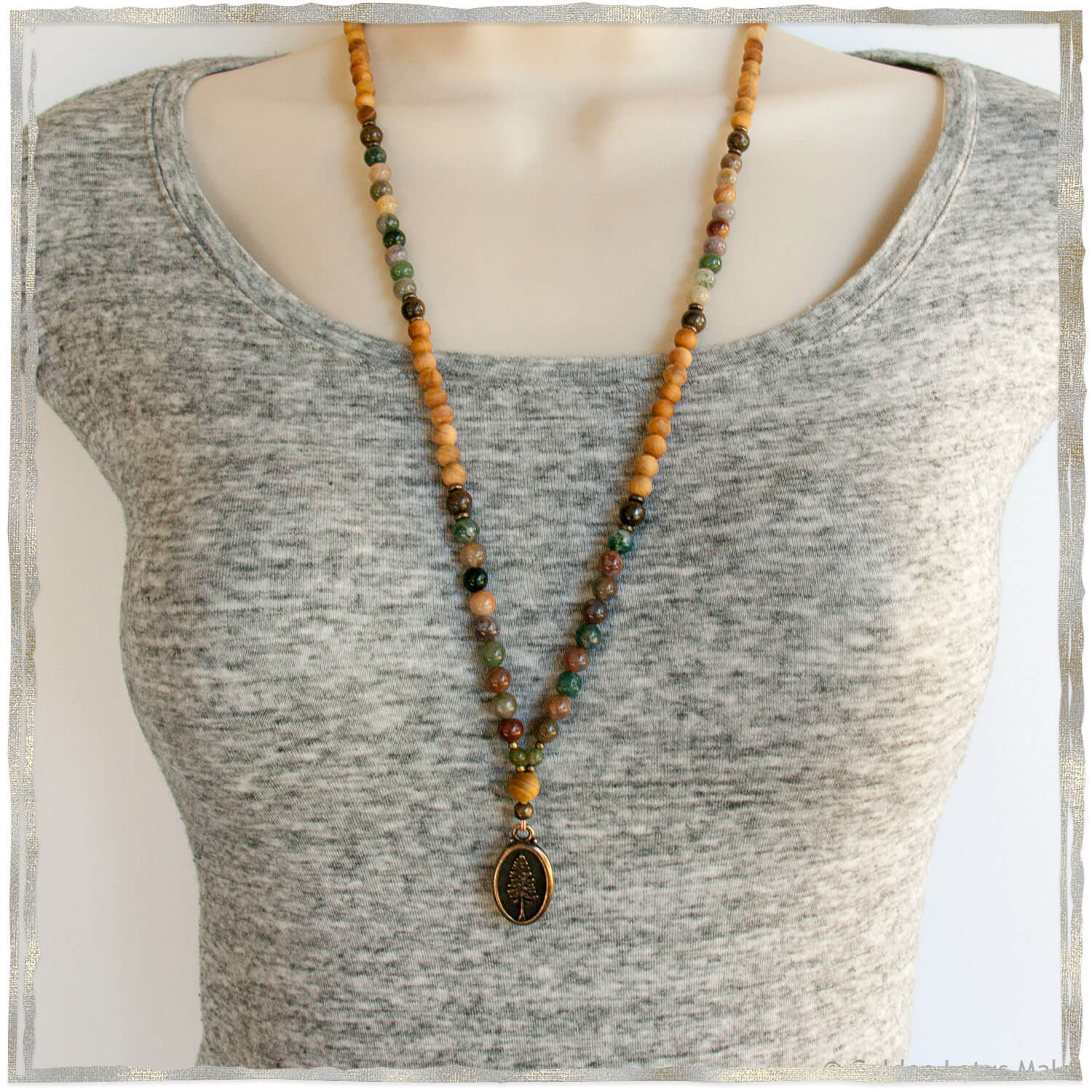 Wanderlust Mala - Sandalwood, Bronzite, Jasper