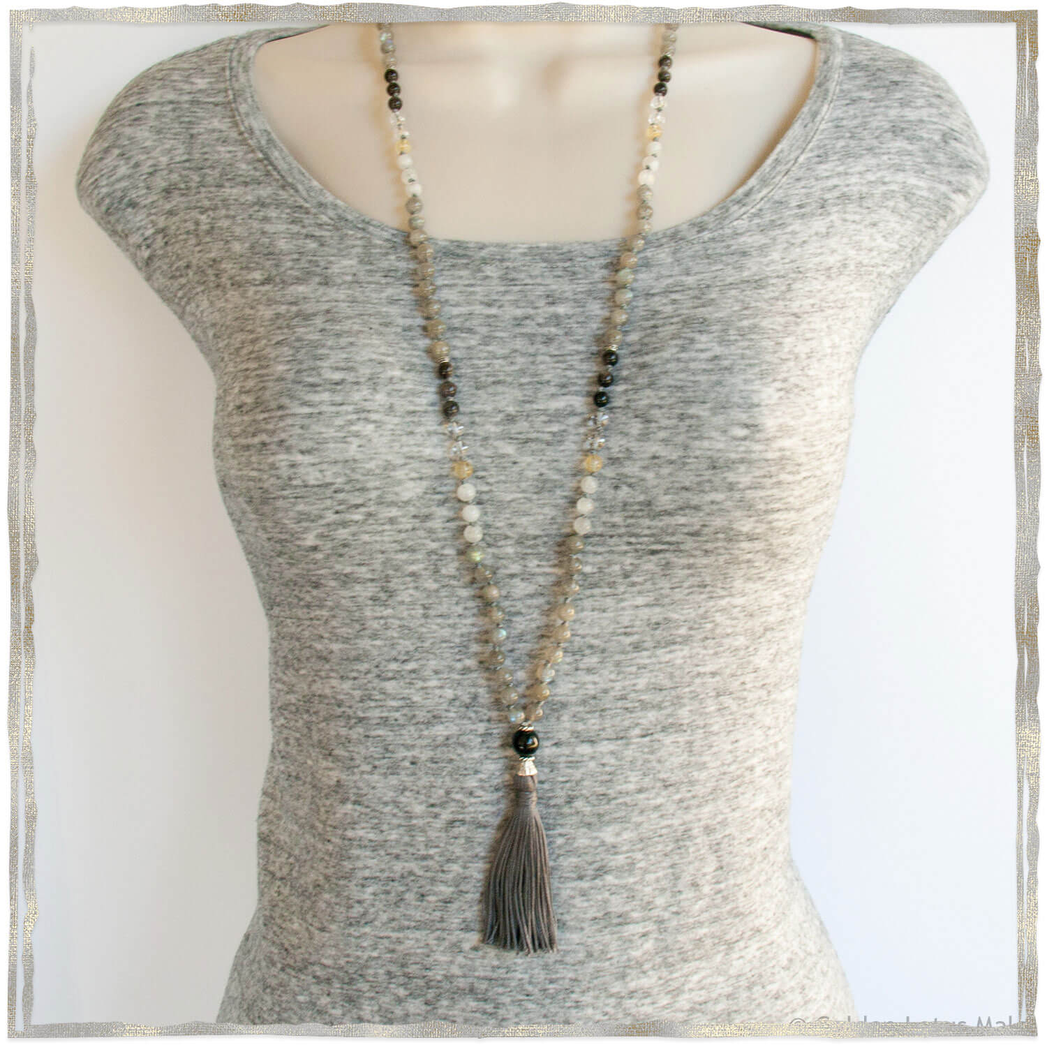 New Moon Mala - Labradorite, Moonstone, Citrine, Obsidian | Golden Lotus Mala