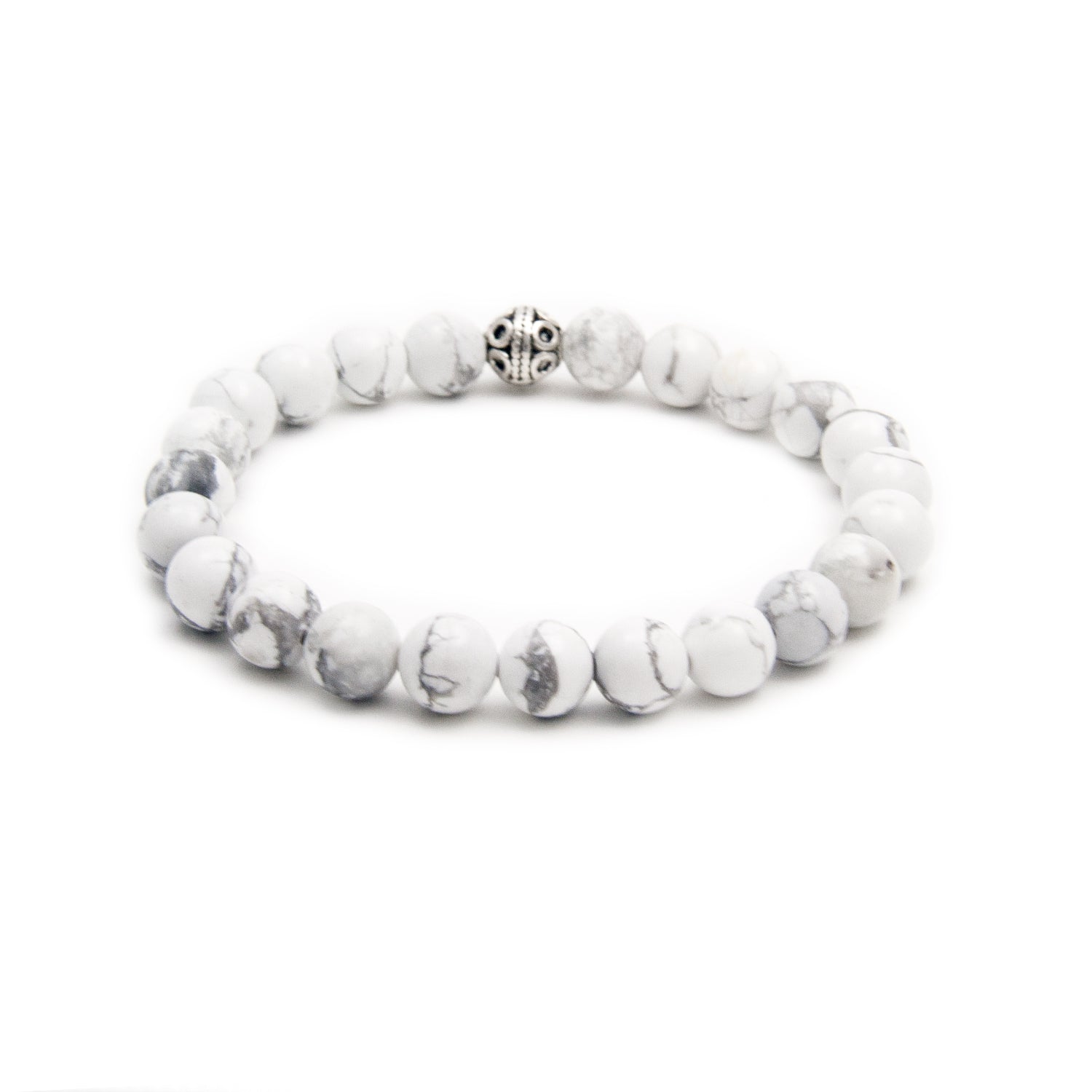 Stone Bead Bracelet - Howlite White Marble