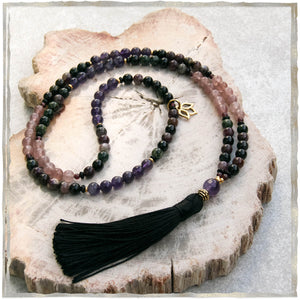 Cosmic Harmony Mala Necklace - Tourmaline | Golden Lotus Mala