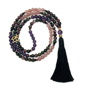 Cosmic Harmony Mala Necklace - Tourmaline | Golden Lotus Mala