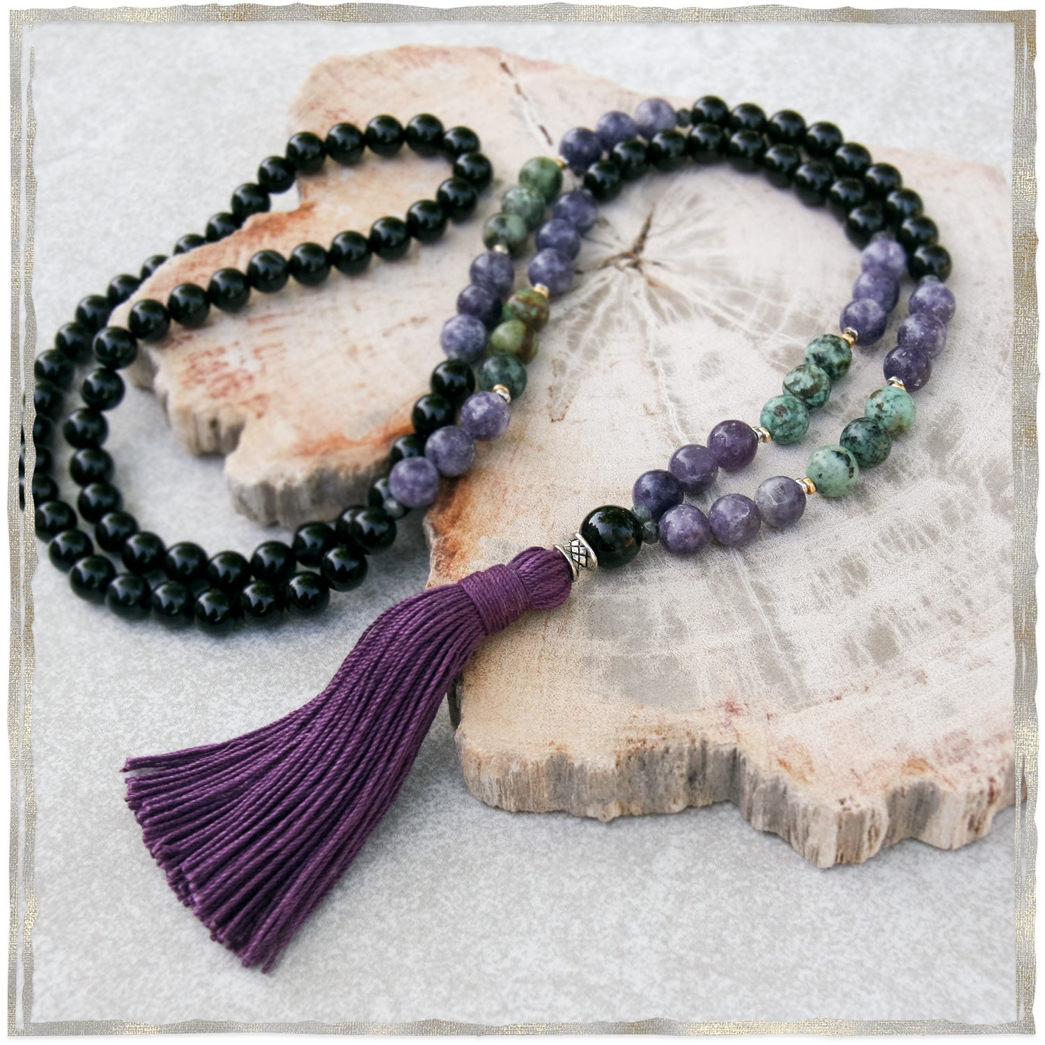 Sacred Serenity Mala - Lepidolite & Onyx