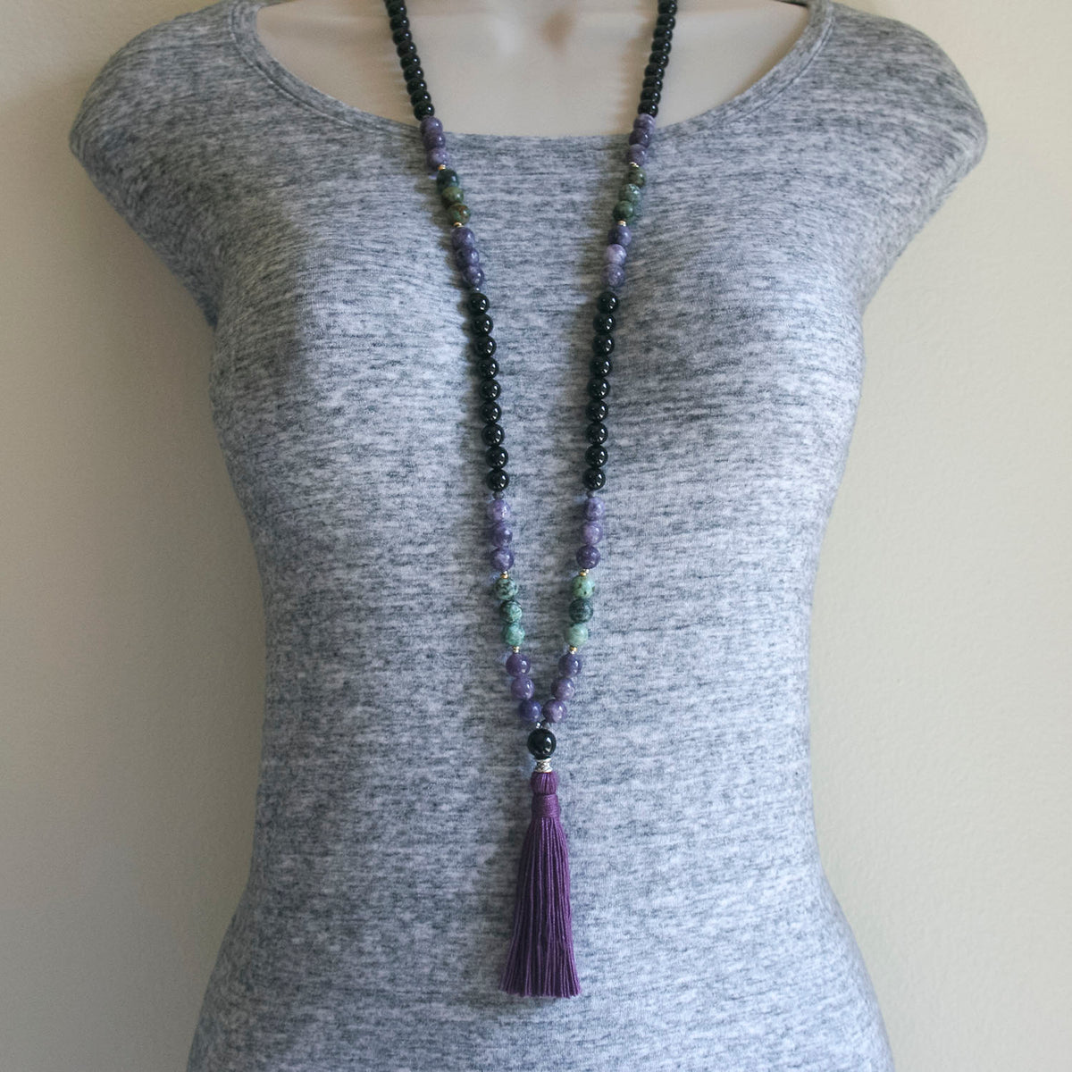 Sacred Serenity Mala - Lepidolite &amp; Onyx