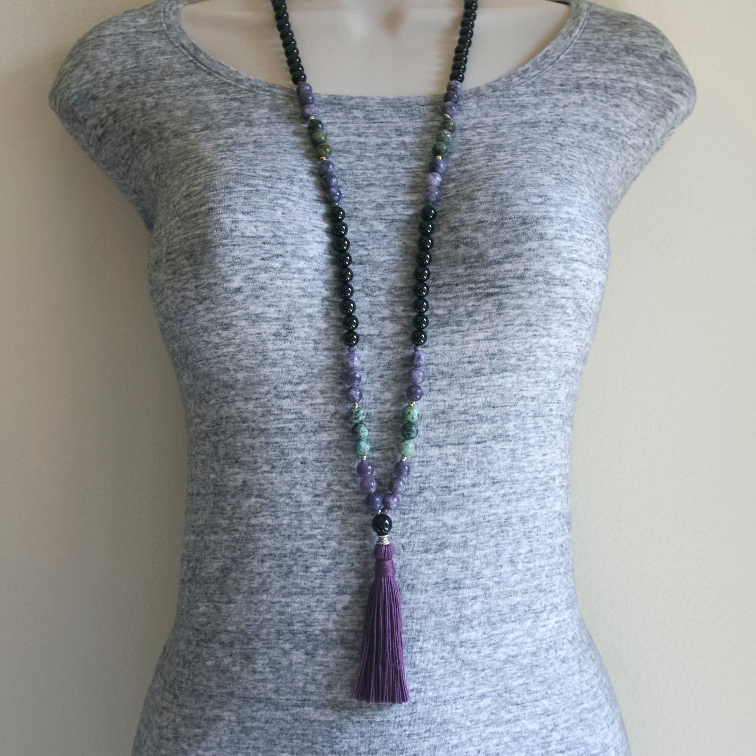 Sacred Serenity Mala - Lepidolite & Onyx