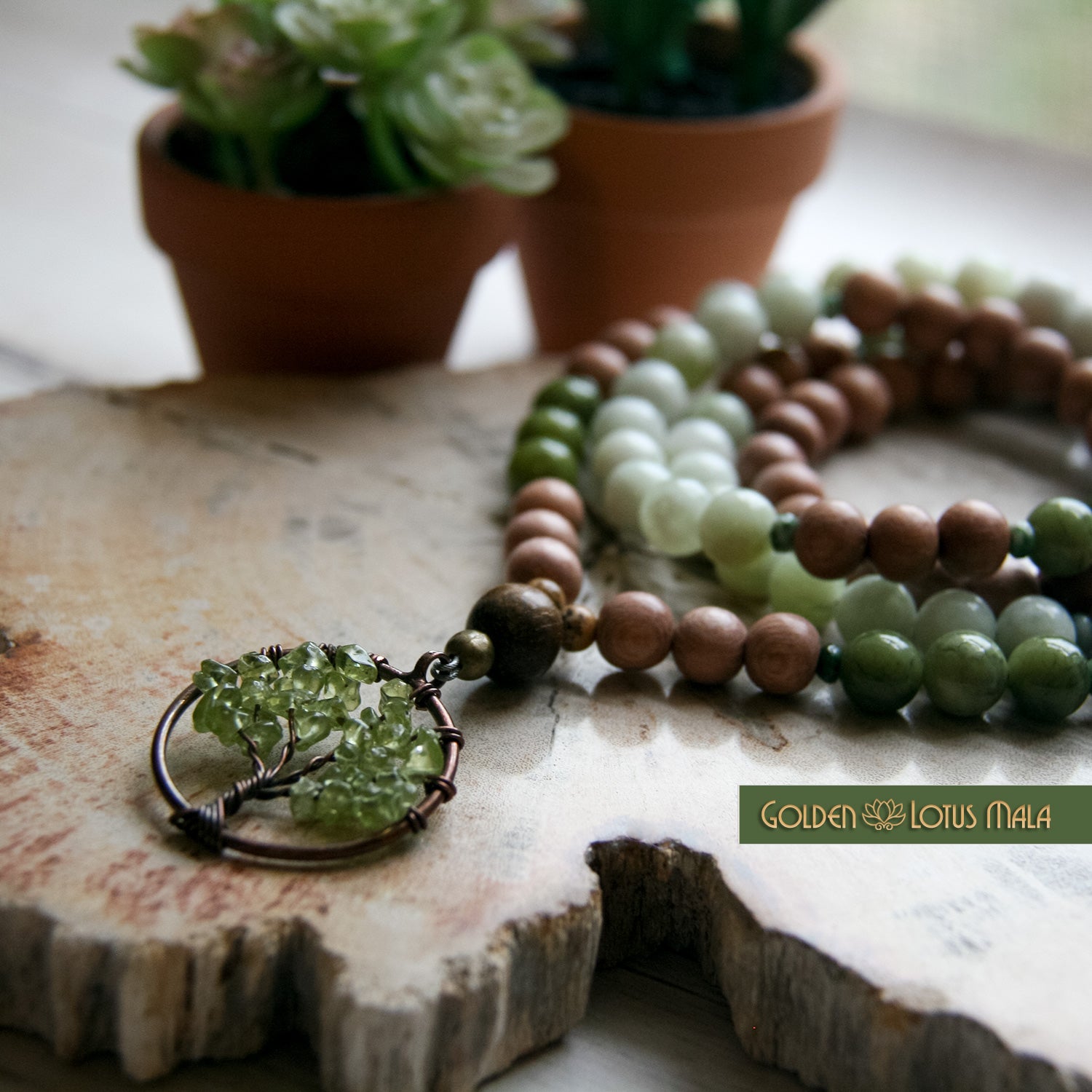 Abundance Tree Mala - Peridot & Jade by Golden Lotus Mala