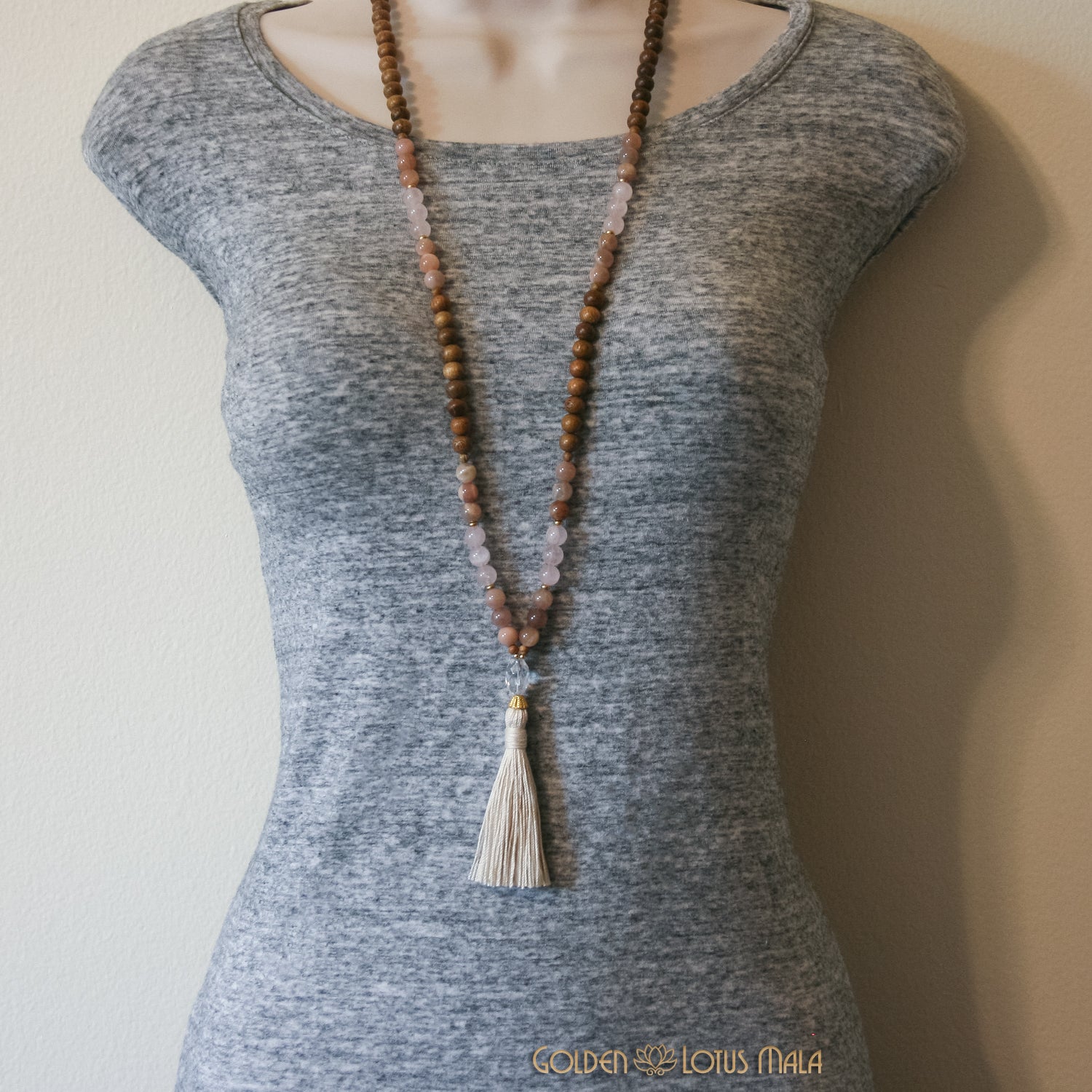 Cancer Zodiac Mala Necklace with Natural Tassel