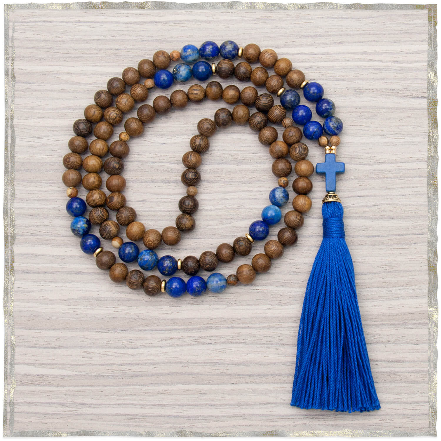 Christian Mala Prayer Beads - Lapis Lazuli | Golden Lotus Mala