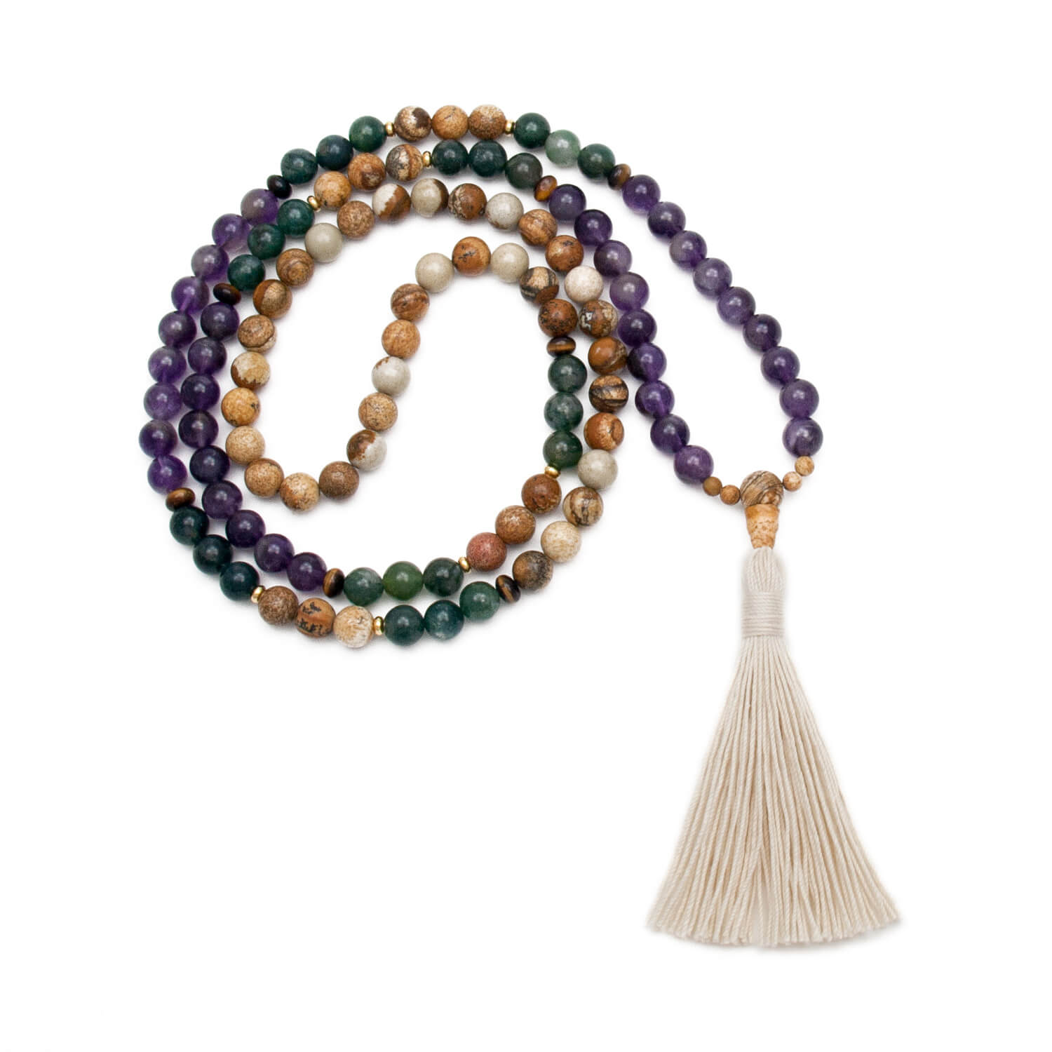 Nature's Grace Mala Beads - Jasper & Amethyst | Golden Lotus Mala