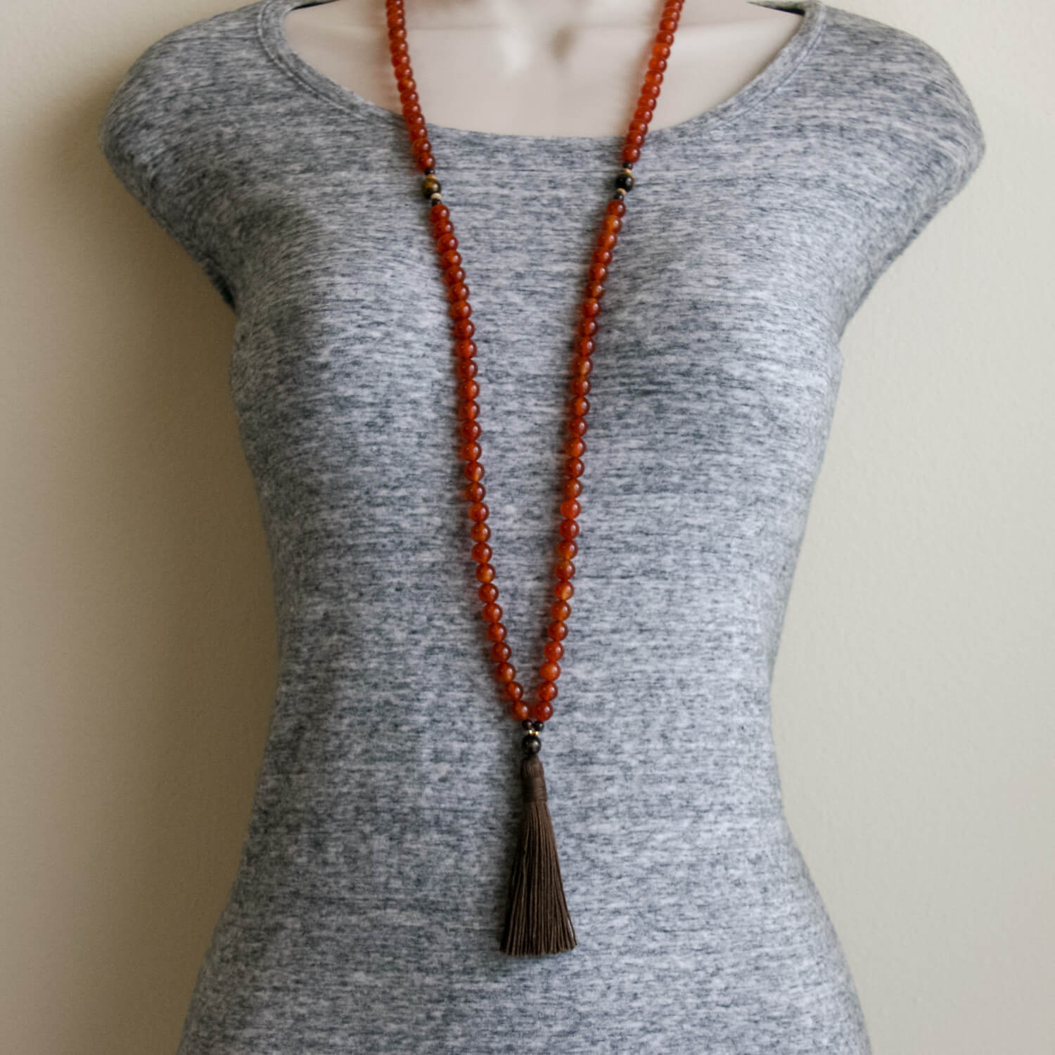 Carnelian Gemstone Mala Necklace | Golden Lotus Mala