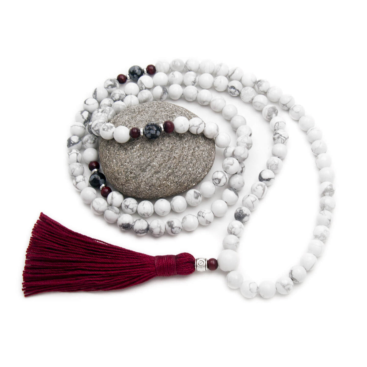 Calm Thoughts Mala Necklace 108 Howlite | Golden Lotus Mala