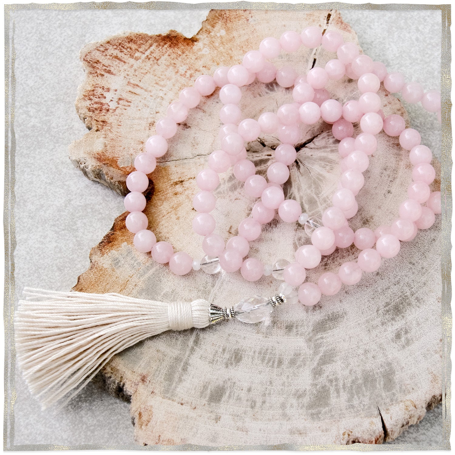 Rose Quartz Mala Beads - Compassion, Unconditional Love & Peace