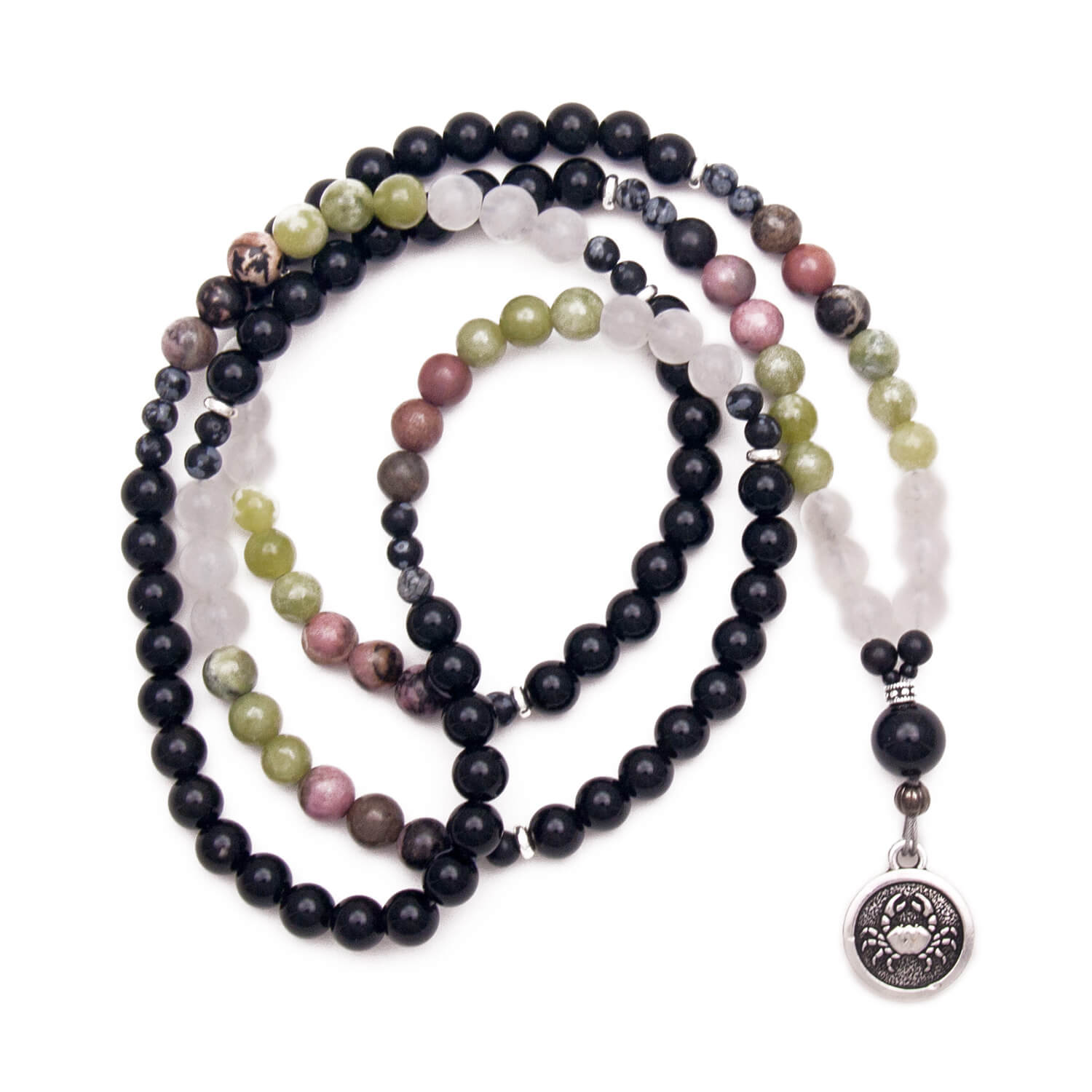 Cancer Mala - Rhodonite, Serpentine, Moonstone