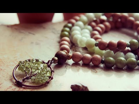 Rosewood Mala Necklace with Peridot & Jade by Golden Lotus Mala